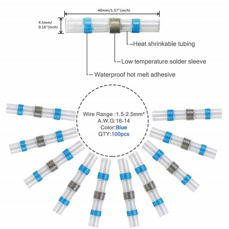 100* Автомобильный припой уплотнительный рукав термоусадочная Стыковая проволока соединитель 16-14AWG много