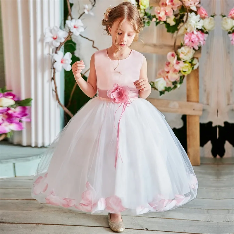 

Fairy Petals Girl Party Dress Princess Costume For Kids Sleeveless Flowers Girls Dresses Wedding Gown Teenage Children Clothes
