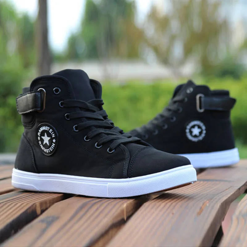Mens High-top Canvas Shoes Men 2019 New Spring Autumn Top Fashion Sneakers Lace-up High Style Solid Colors Man Black Shoes KA853