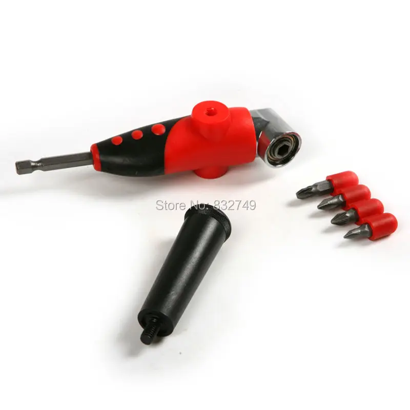 105 Degree Adjustable Right Angle Bit Driver Adapter Set with 4 PCS Screwdriver Bits Handle for
