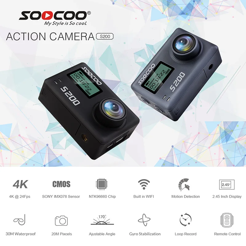  SOOCOO S200 action camera 4k camera sport with waterproof case external microphone mic GPS WiFi 2.4