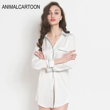 Летняя Однотонная ночная рубашка с длинными рукавами, женские ночные рубашки, одежда для сна с карманами, Длинные Стильные неглиже, белого и синего цвета