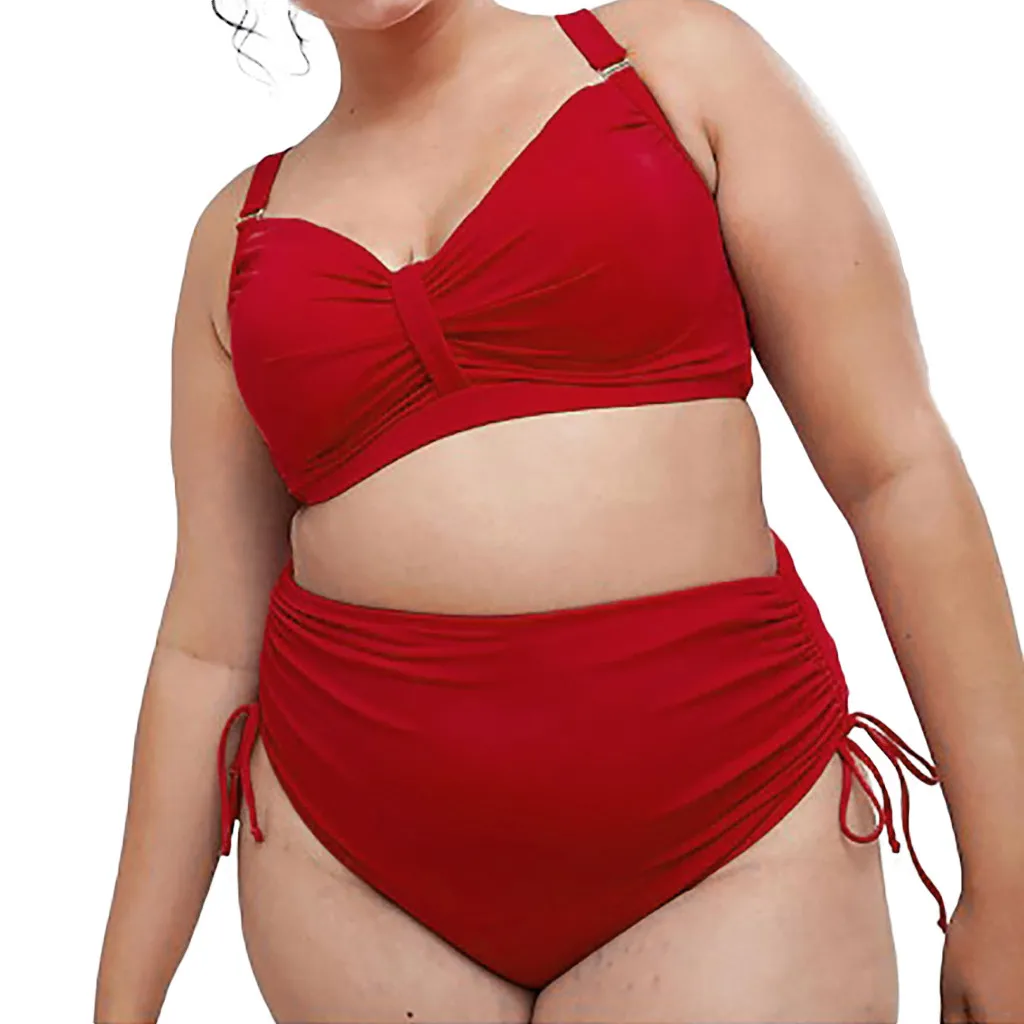 

Women Casual Solid Split Set Swimming Two Piece Swimsuits Swimwear Beach Suit Wire Free High Waist Swimsuit With Pad Bikini