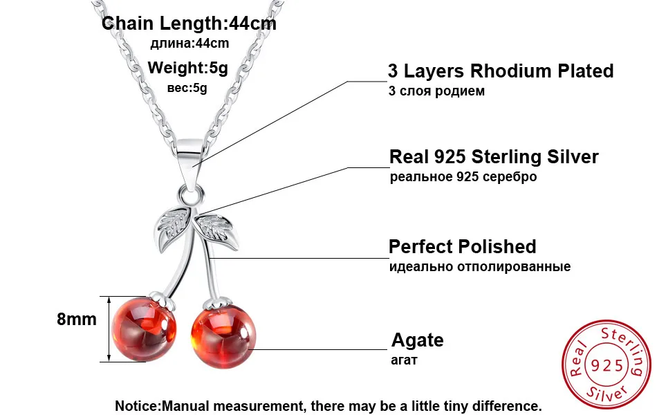 KISS MANDY, 925 пробы, серебро, красный, натуральный камень, вишня, подвеска, ожерелье s для женщин, Настоящее серебро, ювелирное изделие, ожерелье, подарок, KSN03