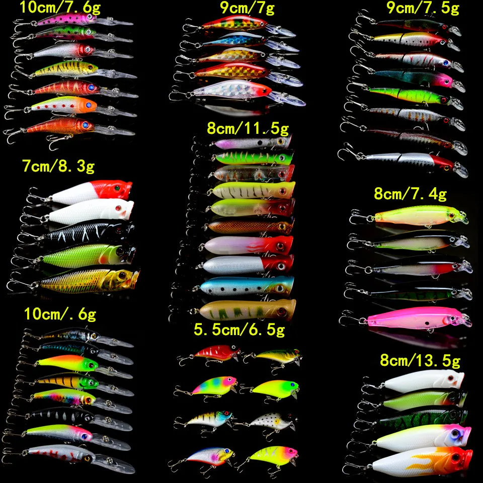 Isca de Pesca Mista 9 Modelos Lifelike Minnow Rígido Iscas Artificiais Fazer Qualidade Mix Wobbler Vib Popper Enfrentar 61 Pçs - Set 4 Minnow Rígido Iscas Artificiais Fazer Qualidade Mix