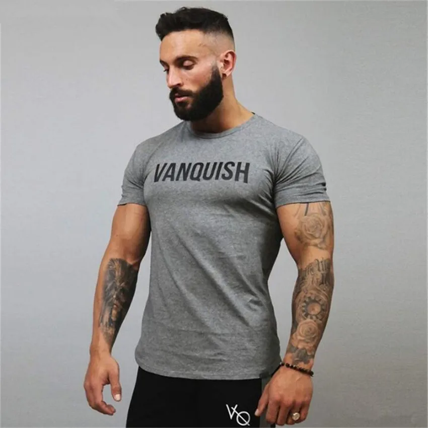 

2018 Men's T-shirt Summer New Muscle Fitness Bodybuilding Men's T shirt Fashion Tide Brand Men s Letter Printing Casual T-shirt