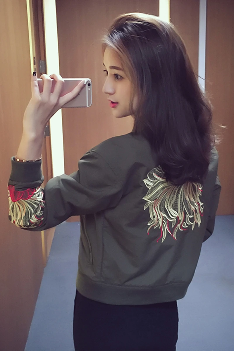 Women Clothes Horsehide Korean Style Short BF Baseball Embroidered Baseball Jerseys Spring Autumn Jacket Women Thin Jerseys