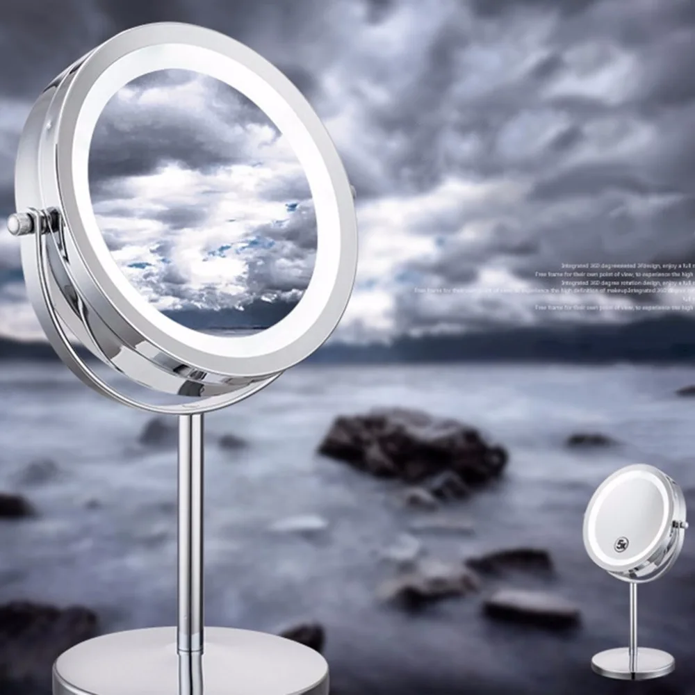 

Nice Portable Size 5X Magnification Facial Makeup Cosmetic Mirror Round Shape LED Light Women Desktop Makeup Mirror 2018 New