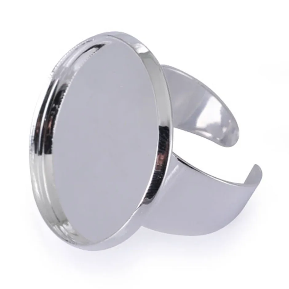 

10pcs Adjustable Round Bezel Cameo Ring Base Setting + 25 MM Glass Cabochon Ring Base Blanks Setting