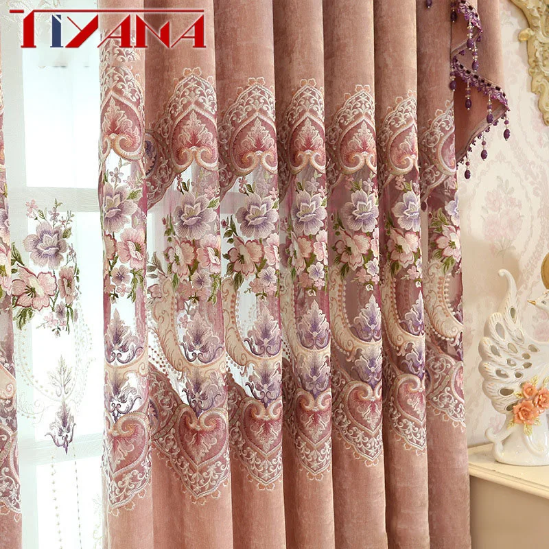 Роскошные шенилловые шторы, европейская вышивка, цветок, затемненные шторы для шторы из тюля для спальни, занавески для гостиной AG022& 3