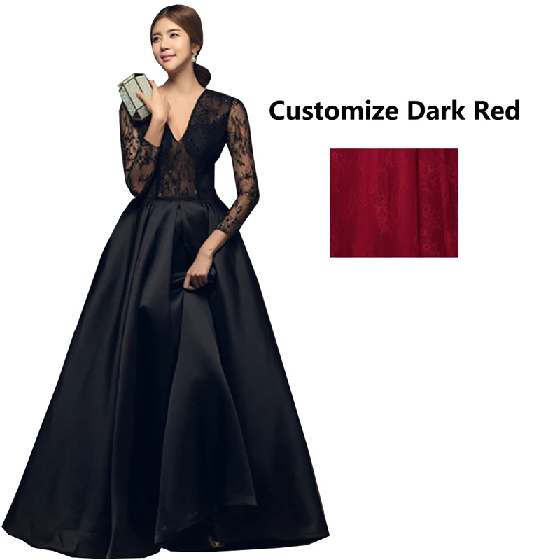 Robe De Soiree Длинные рукава бургундские Длинные вечерние платья длина до пола Винтажный кружевной топ дешевые платья для выпускного вечера - Цвет: Красный