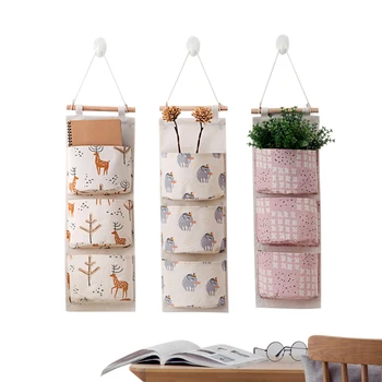 

XZJJA Cartoon Multilayer Hanging Organizers Socks Underwear Storage Bag Multi-purpose Cotton Linen Wall Wardrobe Storage Pockets