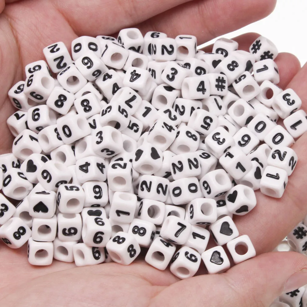 

100Pcs 7mm Mixed Color Acrylic digit square Beads Spacer Beads For Jewelry Making & DIY Making Bracelets