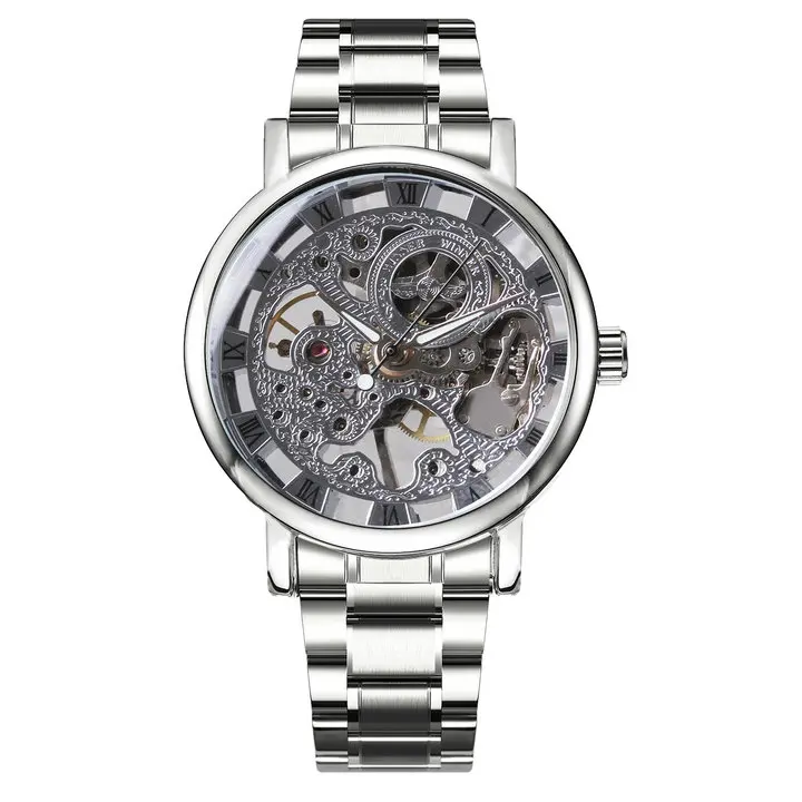 Победитель Топ Бренд роскошные классические механические часы для мужчин Скелет циферблат мода Бизнес Свадебный подарок золотые унисекс наручные часы - Цвет: ALL SILVER