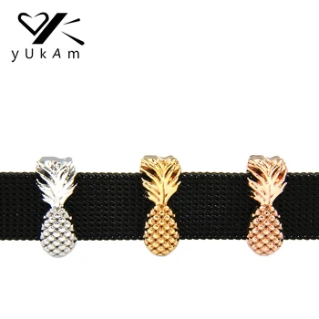 

YUKAM Slider Keys Fruit Pineapple Slide Charms Keeper for Reversible Leather Mesh Keeper Bracelet DIY Jewelry Accessories Making