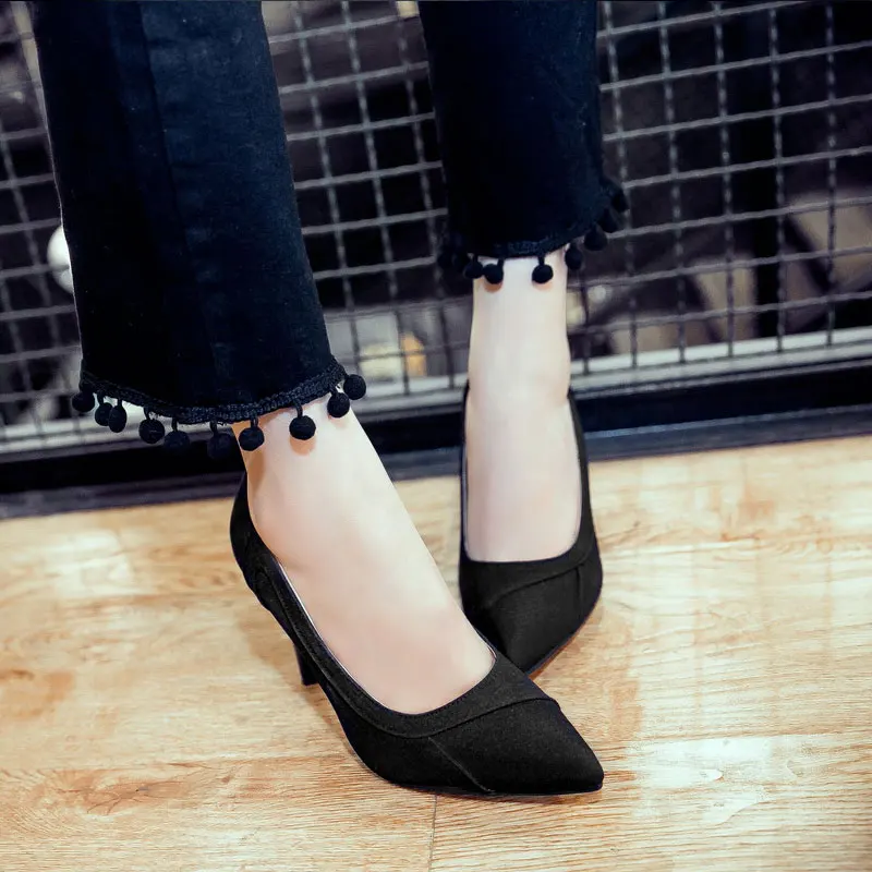 Lasyarrow/Брендовая обувь; женские туфли-лодочки на высоком каблуке; повседневные туфли на шпильке с острым носком; Zapatos Feminina; RM435 - Цвет: Черный