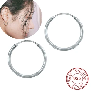 Classic Round Silver Hoop Earrings 925 Sterling Silver Circle Earrings for Women Men Creole Hoop Earrings Piercings Jewellery