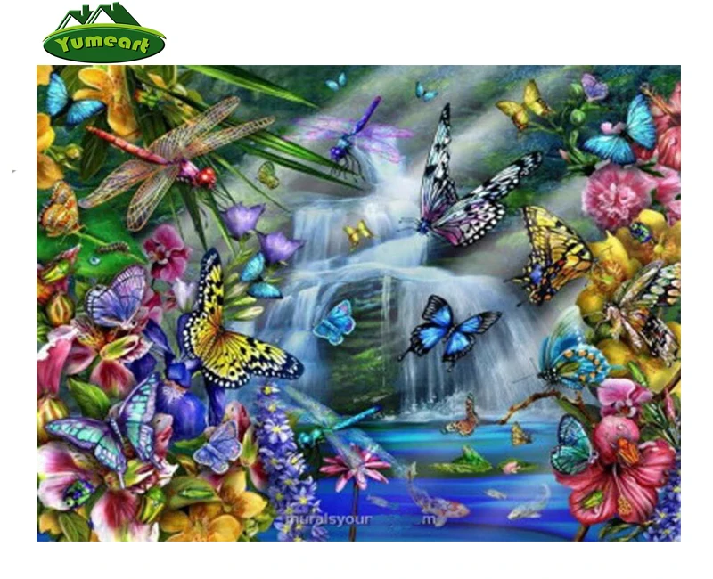 5D DIY Diamond Painting Butterfly and Dragonfly Animals Home Decoration Mosaic Crafts Embroidery Cross Stitch YHAterfall Picture | Дом и сад