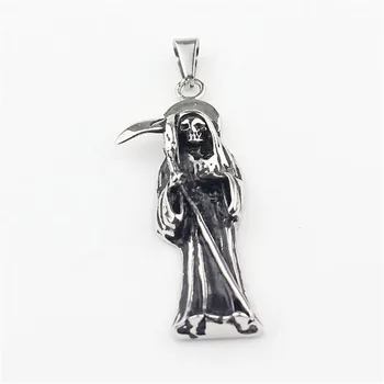 

Silver color Stainless Steel Holy Saint Death Santa Muerte Skull Biker Pendant