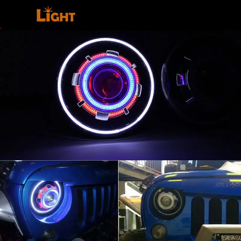 

1Set 7 Inch 30W LED Headlight Hi/Low Beam Headlamp with COB c + Evil eye for Jeep Wrangler 2007-2015