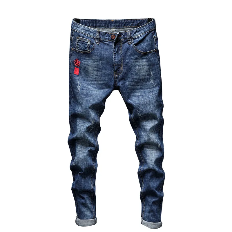 1 Размер 28-36 вышивка Elatic Slim новые мужские длинные джинсы модные уличные прямые ковбойские джинсовые брюки мужские брюки - Цвет: 1