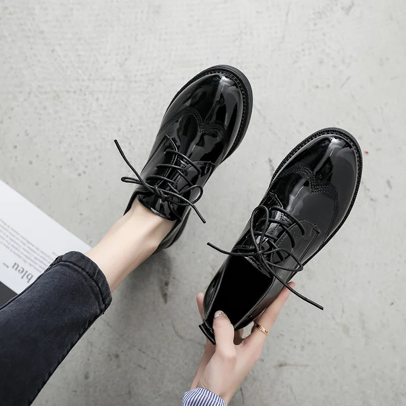 

Leather Shoes Women 2019 New Version Of The Wild Student Harajuku British Style Rough With A Single Shoes Tide Women's Shoes