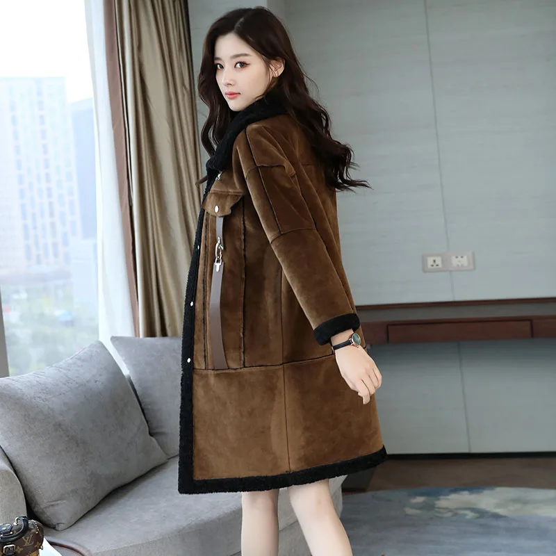 Кожаное пальто с пряжкой, теплое Женское шерстяное пальто, женские зимние Новые Длинные куртки, высокое качество, плюс размер, толстая парка QH1226 - Цвет: CAMEL