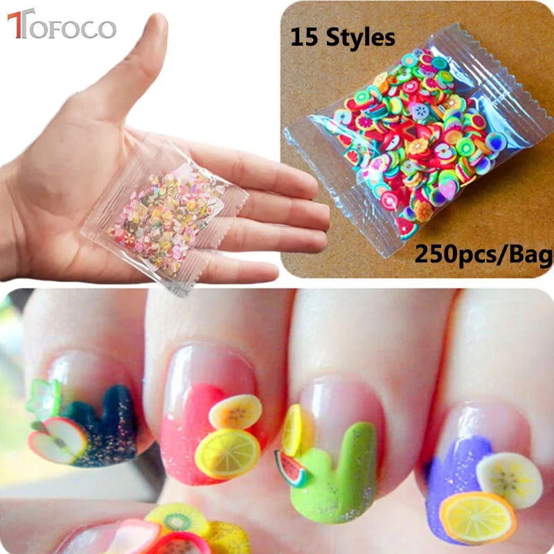 

TOFOCO 250Pcs/Pack Clear Slime Fruit/Flower/Pastry/Animal Slices For Nails Art Tips/Slime Supplies Accessories Lizun DIY Toy Kid