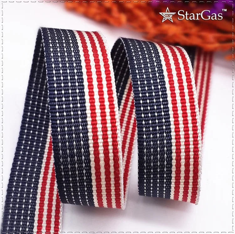 

1.5CM 5/8" Navy blue Red Stripe Printed flag design Ribbons Belt DIY handmade Sewing Clothing Supplementary material 1 meter/lot