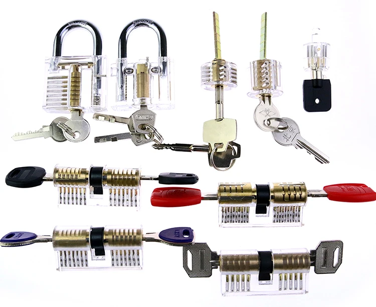 Free Shipping Lock Pick Set 9 Pcs Transparent Practice Locks