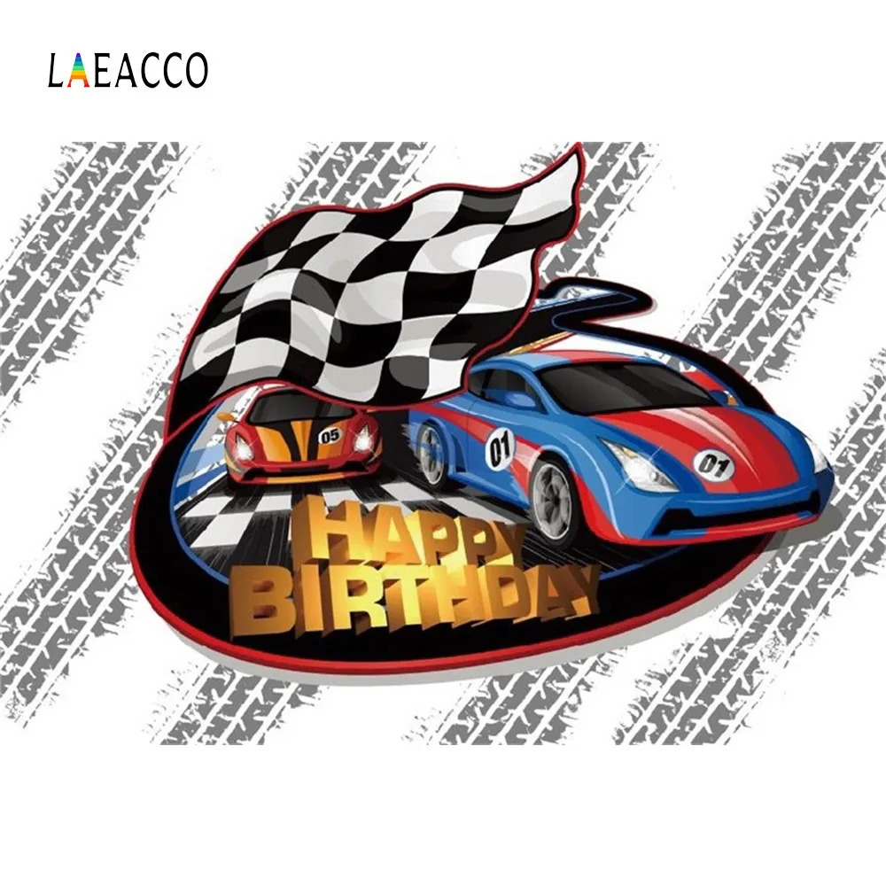 Laeacco с днем рождения мультяшный флаг гоночный автомобиль детская вечеринка фон