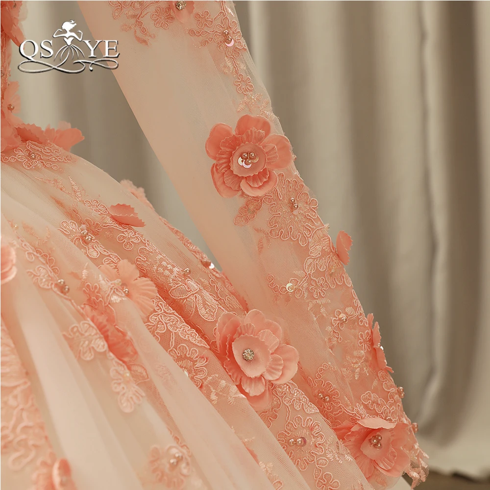 QSYYE 2018 Винтаж бальное платье Свадебные платья 3D цветы ручной работы с длинным рукавом Кружево невесты свадебное недорогое свадебное платье