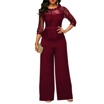 

2018 Spring Autumn Women Lace Jumpsuit Solid Long Sleeve Sexy Trousers Playsuit Casual Lace Playsuit Plus Size