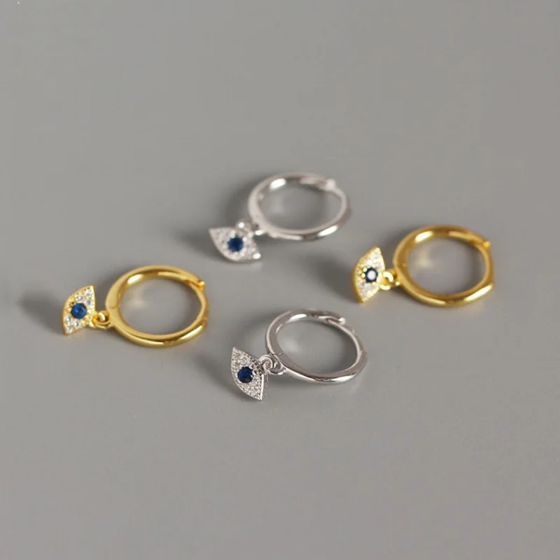 

WTLTC 925 Sterling Sliver CZ Eye Hoop Earrings For Women Tiny Small Charm Gold Hoops Minimalist Drop Huggies Earrings Femme