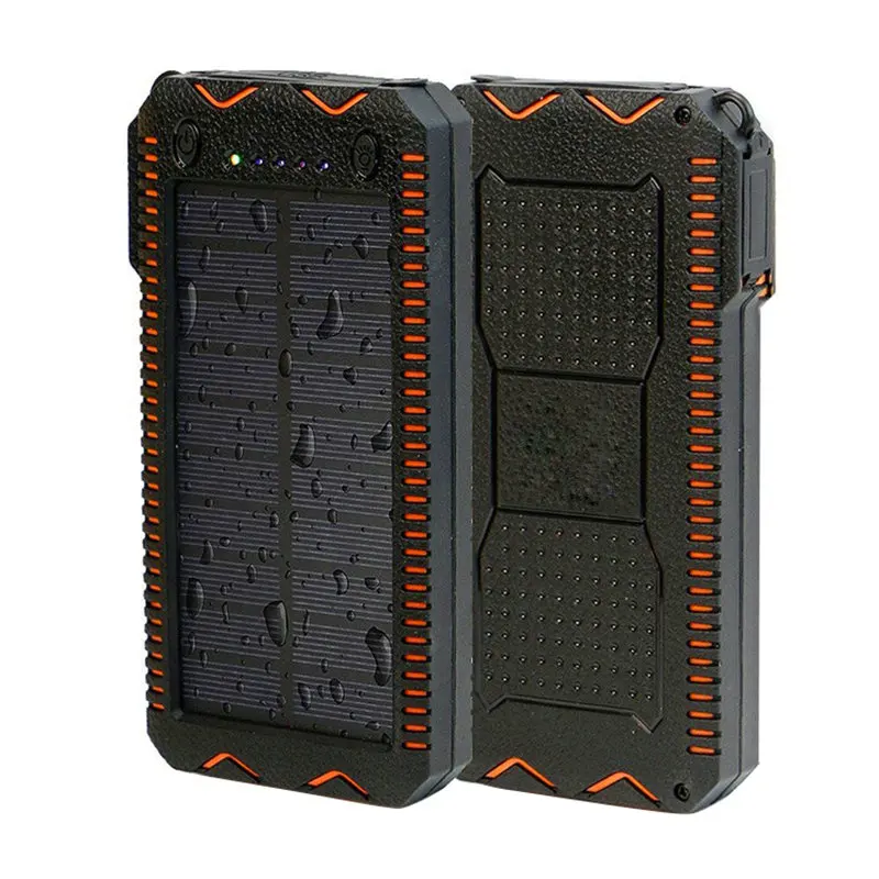 20000 мА/ч аварийный портативный внешний аккумулятор с солнечной панелью, водонепроницаемый внешний аккумулятор с прикуривателем, два порта USB для мобильных телефонов - Цвет: Black orange