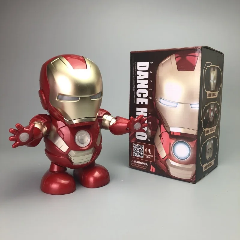 Для танцев, Железный человек с принтами "Marvel", "Мстители", фигуркы игрушки светодиодная вспышка светильник с светильник звук музыки робот герой Железный человек и электронные игрушки для детей