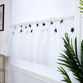 

Rod Pocket Home Decor Embroidered Stars Semi Tier Curtain, Short Curtain For Kitchen Bathroom Living Room Home Decoration