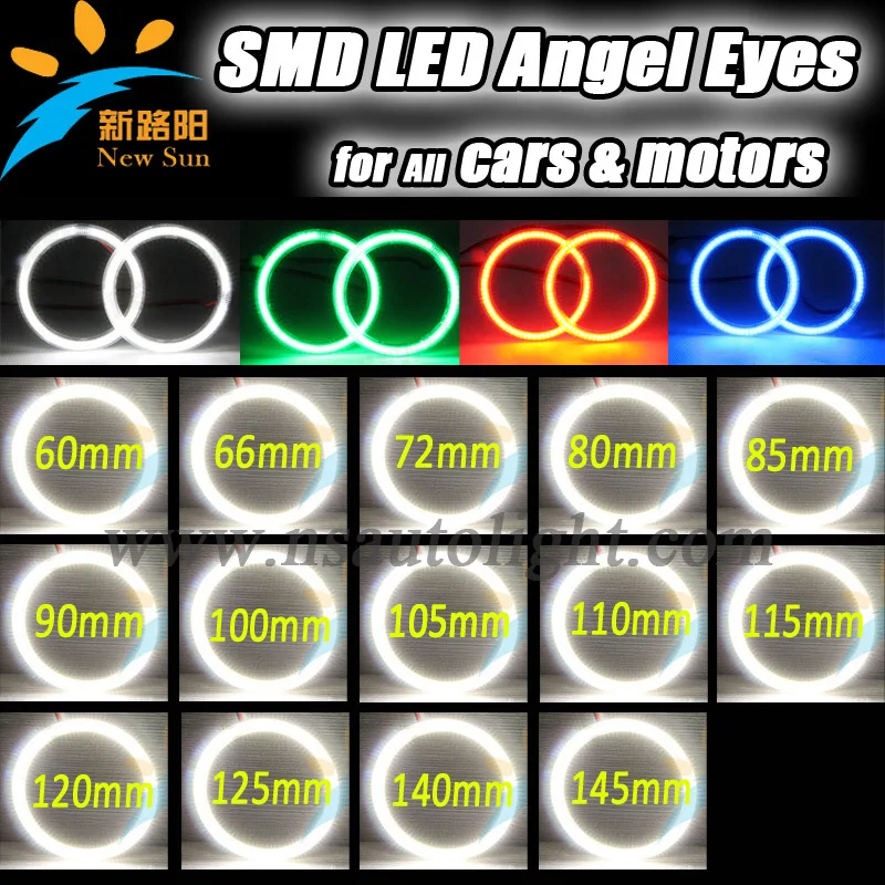 

Auto Halo Ring 3014 SMD Headlight 60 65 72 80 85 90 100 105 110 115 120 125 140 145 mm Car Angel Eyes Kit Led Motor car Eyes