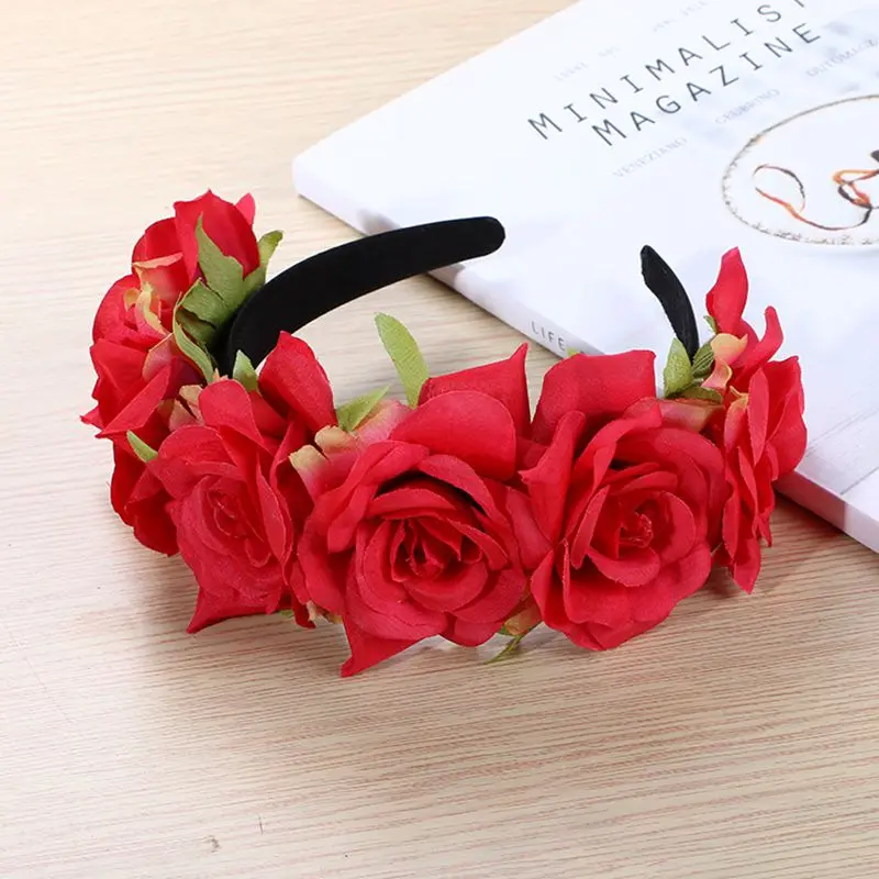 

Rose Flower Crown Wedding Festival hairband Hair Garland Wedding Headpiece Floral Head Wreath Bridesmaid Bridal Accessories