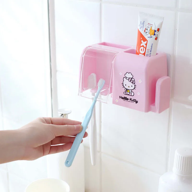 

Cartoon Cat Toothbrush Holder Storage Box Bathroom Accessories Suction Hooks Toothpaster Wash Cup Holder 2D