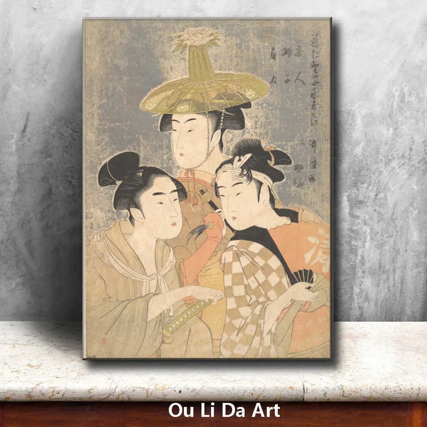 classical Japan kimono three women oil painting canvas painting