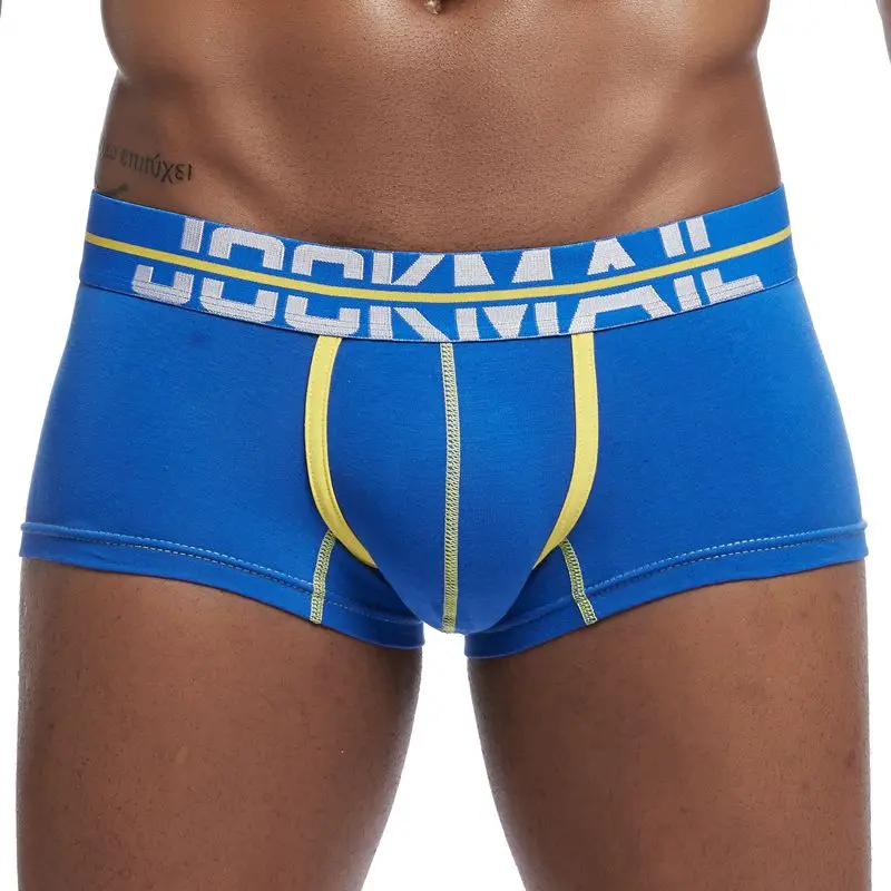 JOCKMAIL, модное мужское нижнее белье, боксеры, шорты, трусы, хлопок, сексуальное мужское нижнее белье, боксеры, u-выпуклые мужские трусы, мужские трусы для геев - Цвет: Синий