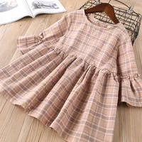Hurave-2018-Baby-Girls-Clothes-Children-Crew-neck-full-flare-Sleeve-plaid-dress-causal-solid-cotton.jpg_200x200