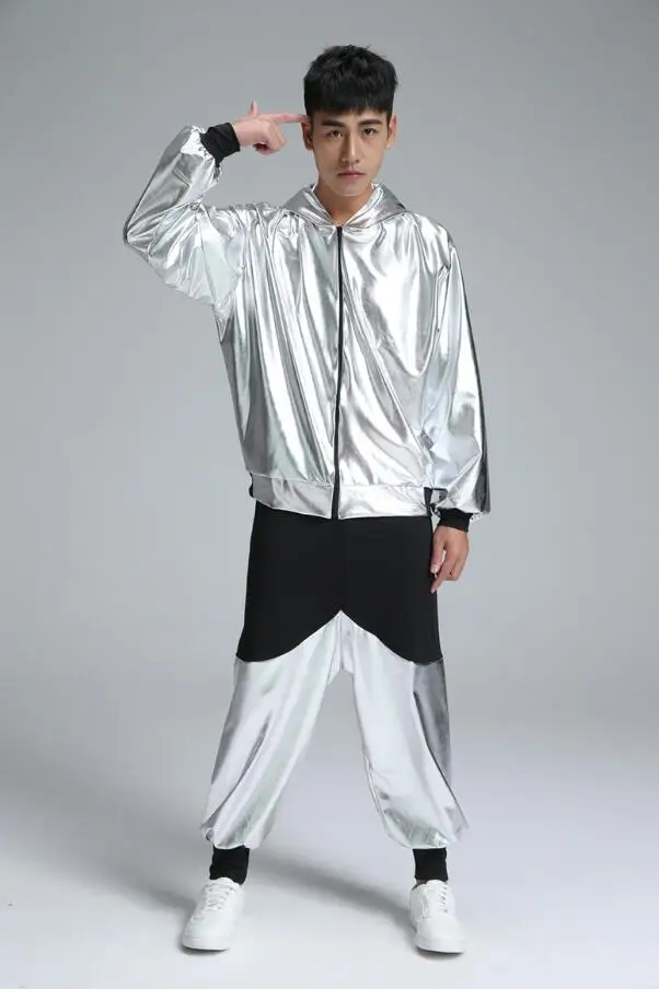 New Girls Boys Gold Silver Ballroom Jazz Hip Hop Dance Competition Costume Adult Clothes Hoodie Shirt Top Pants Dancing Wear