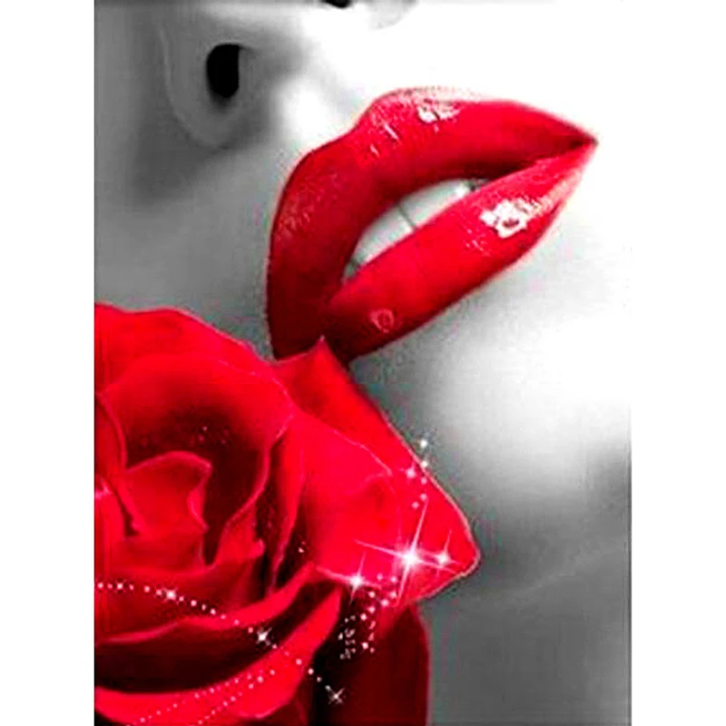Full,Diamond Embroidery,Rose,Red Lips,5D,DIY,Diamond Painting,Mosaic,Flower,Needlework,Round Rhinestone,Cross Stitch,LK1