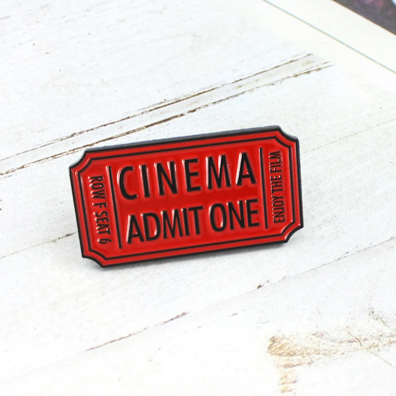 

Red Film Admission Ticket Brooch CINEMA ADMIT ONE ROW F SEAT Enamel Pin Backpack Leather Lapel Badge Movie Fan Friends Punk Gift