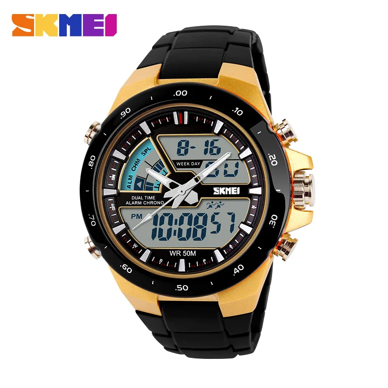 SKMEI Мужские Спортивные часы Мужские часы 5ATM Дайв и для плавания модные цифровые часы Военные многофункциональные наручные часы Мужские часы - Цвет: gold