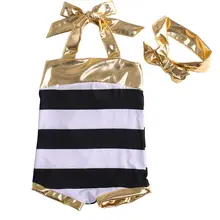 Милый детский цельный купальник-танкини в черно-белую полоску для девочек, купальный костюм, купальник-бикини, купальник-танкини, повязка на голову, костюм