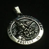 Newest Men Cool 316L Stainless Steel Star SAINT MICHAEL PROTECT US Round Medal Pendant 4