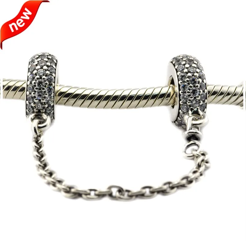 

CKK Beads Pave Inspiration Safety Chain 925 Sterling Silver Fits Pandora Charms Bracelet Original Europe Jewelry Fashion Charms